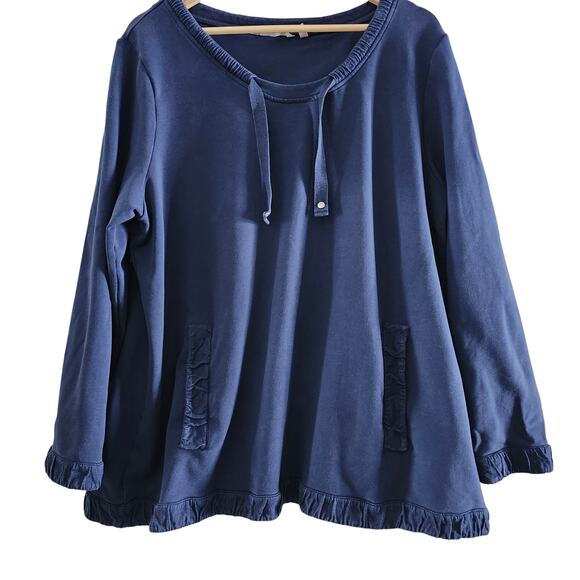 Soft Surroundings Blue Pull on Cotton Spandex Top with Gathered Trim Size 2X - Picture 1 of 10